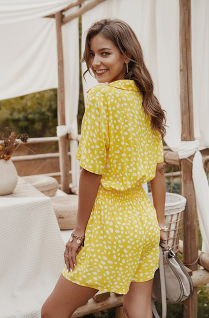 Yellow shorts romper hotsell